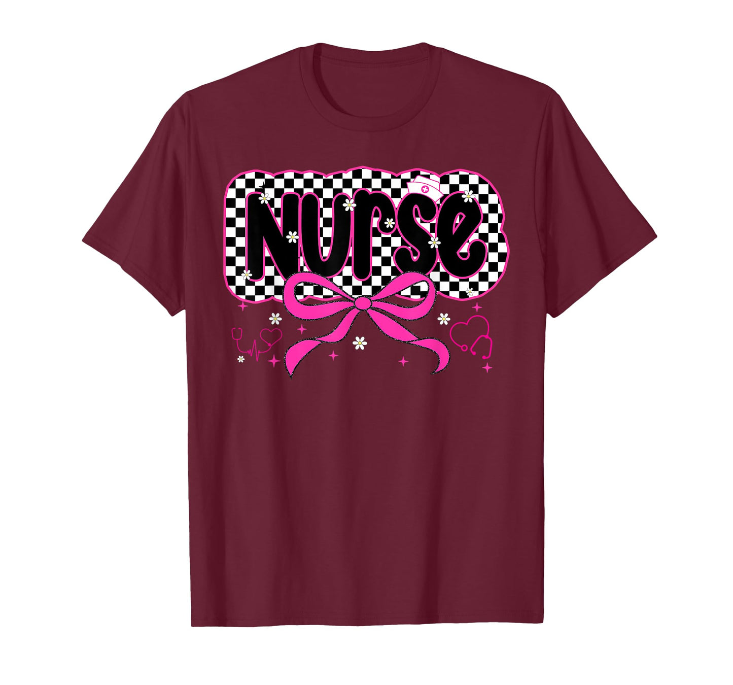 Nurse Bow Retro Checkered Nurse Coquette Bow Women Girl RN T-Shirt