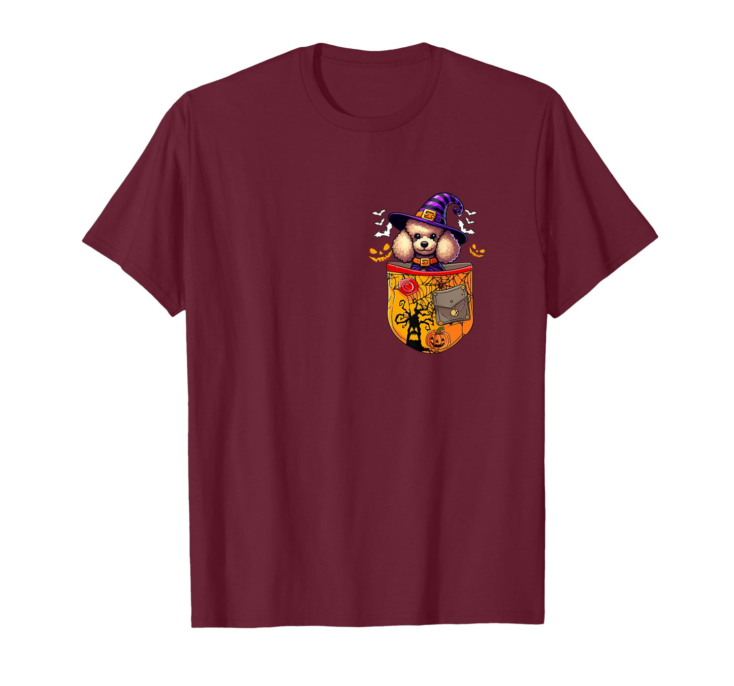 Poodle As Witch in Pocket Halloween Dog Owner Family T-Shirt