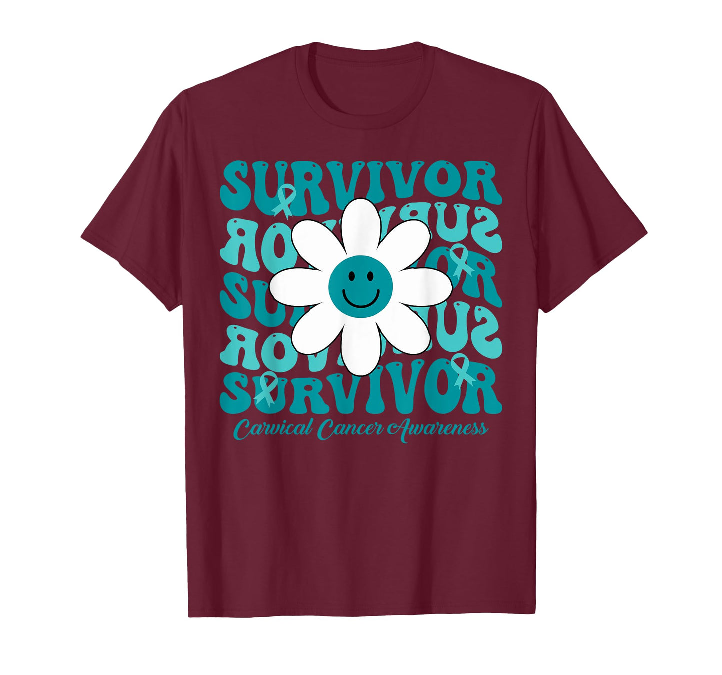 Groovy Flower Survivor Cervical Cancer Awareness T-Shirt