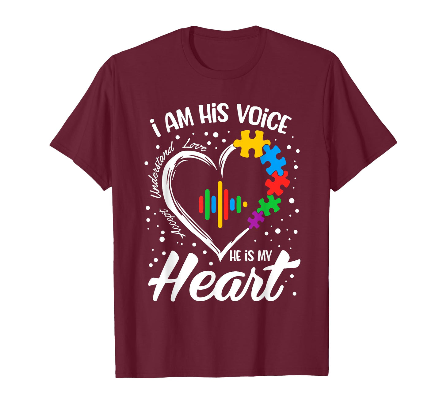 Autism Awareness Mom Shirt I Am His Voice He Is My Heart T-Shirt