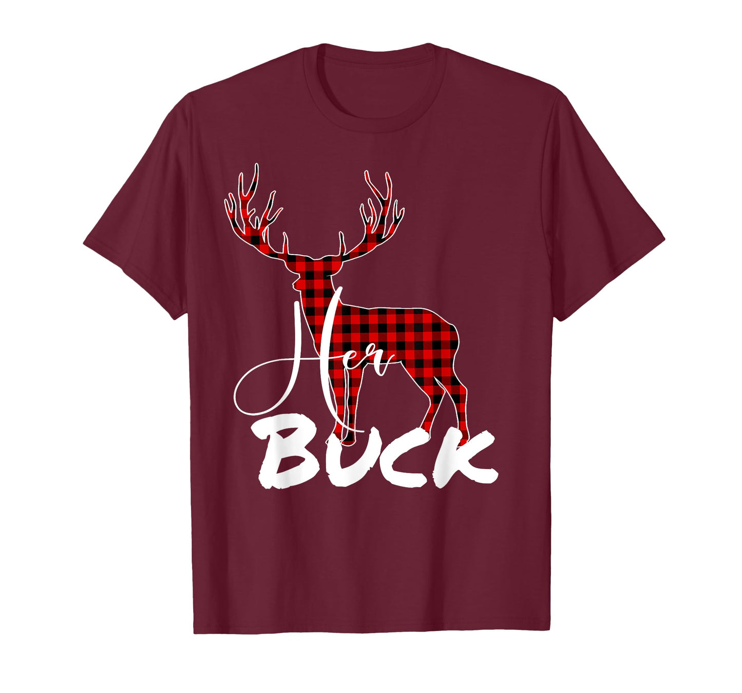 Matching Couples Christmas Pajamas Buffalo Plaid Her Buck T-Shirt