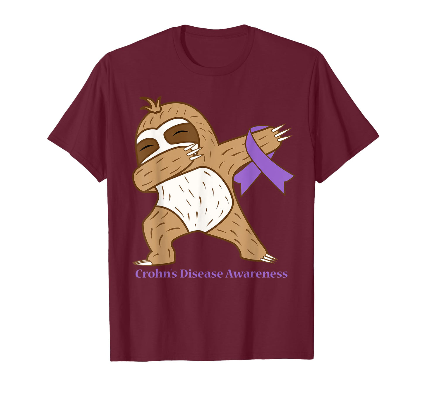 Crohn's Disease Awareness Ribbon Dabbing Sloth Warrior Gift T-Shirt
