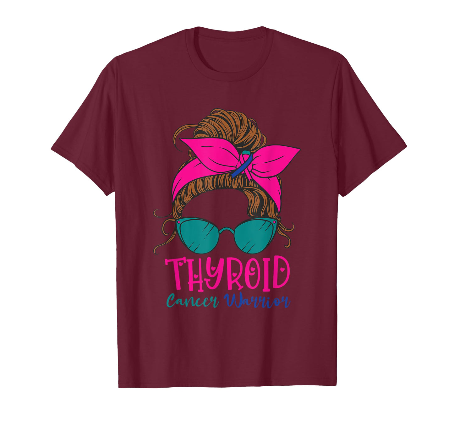 Thyroid Cancer Awareness Warrior Messy Bun Thyroidectomy T-Shirt