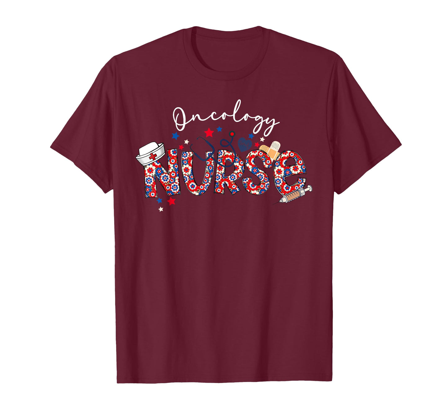 Patriotic Nurse July Of 4th Floral Oncology Nurse Medical T-Shirt