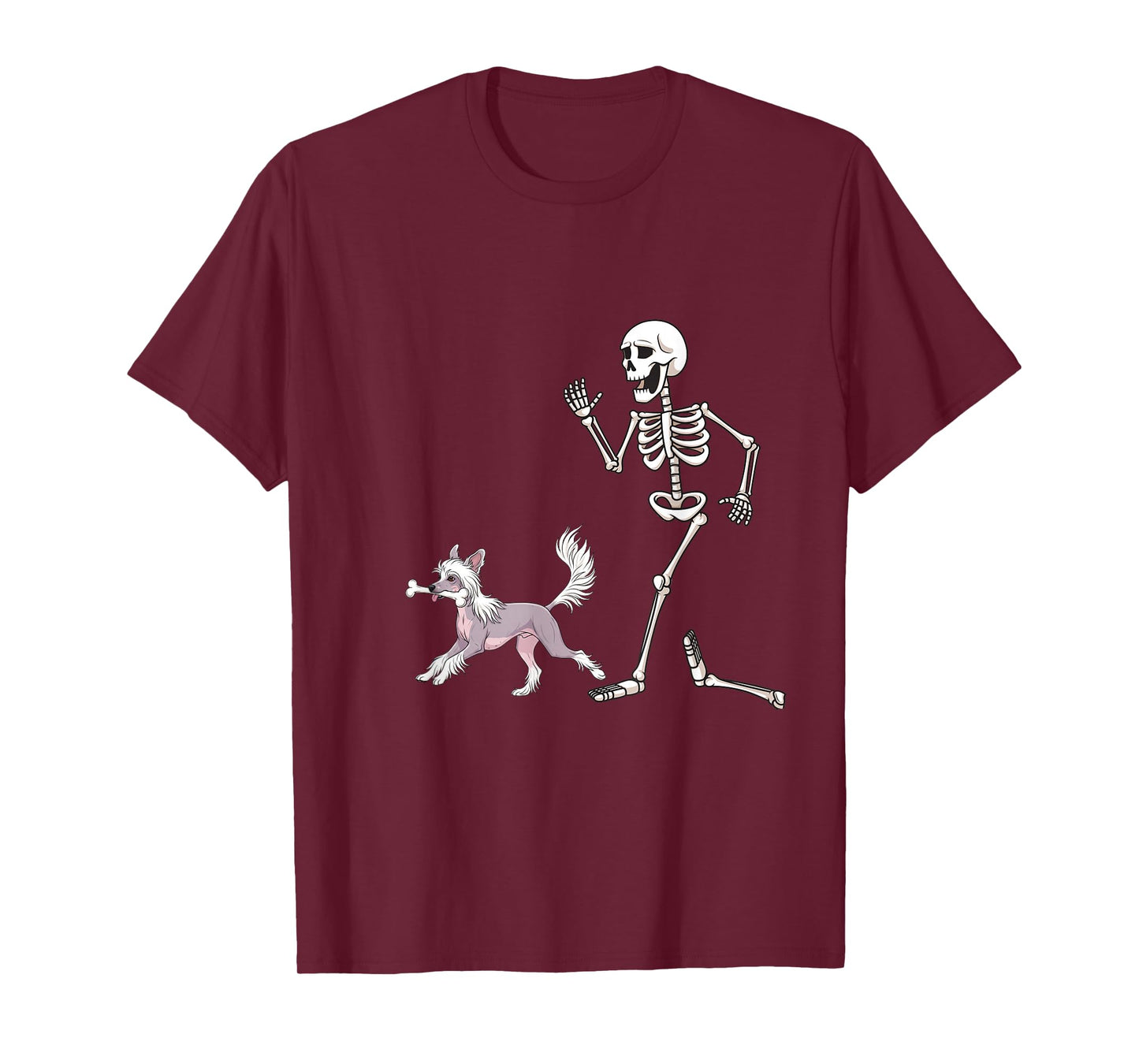 Funny Halloween Chinese Crested and Skeleton T-Shirt