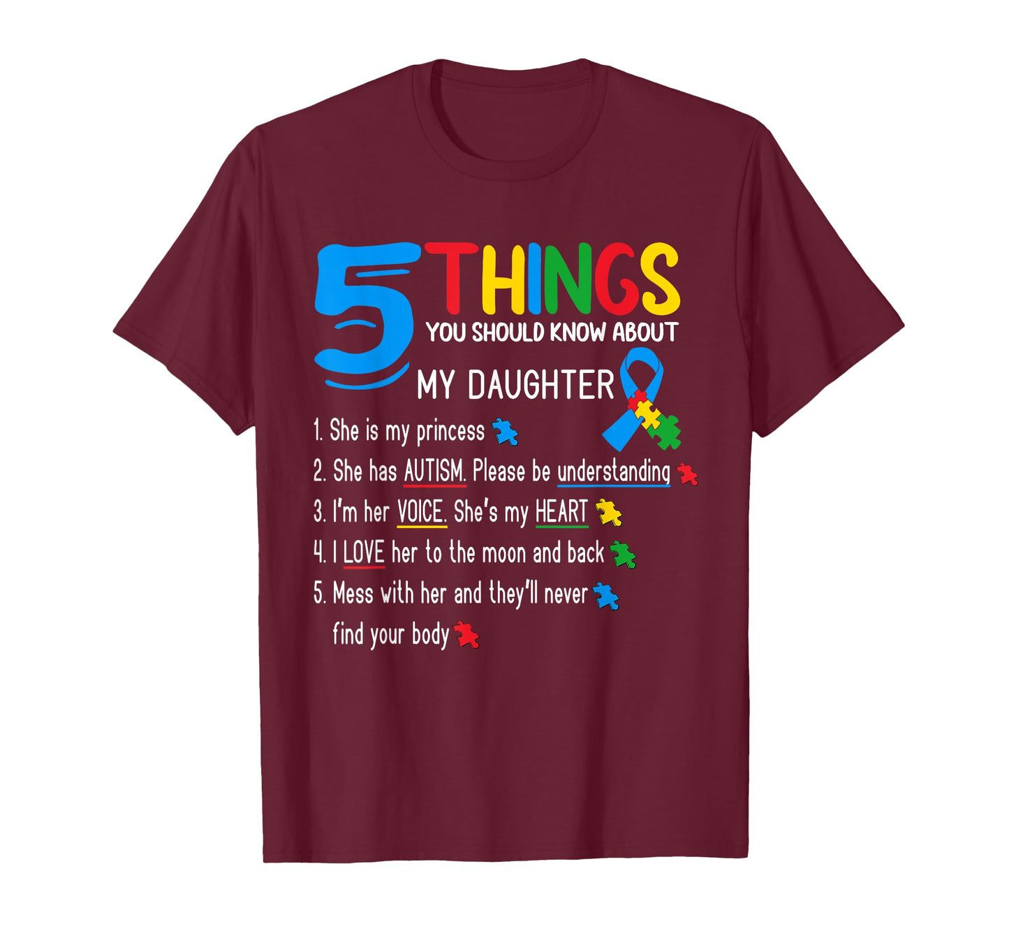 Autistic Daughter Autism Awareness Support Mom Dad Parents T-Shirt
