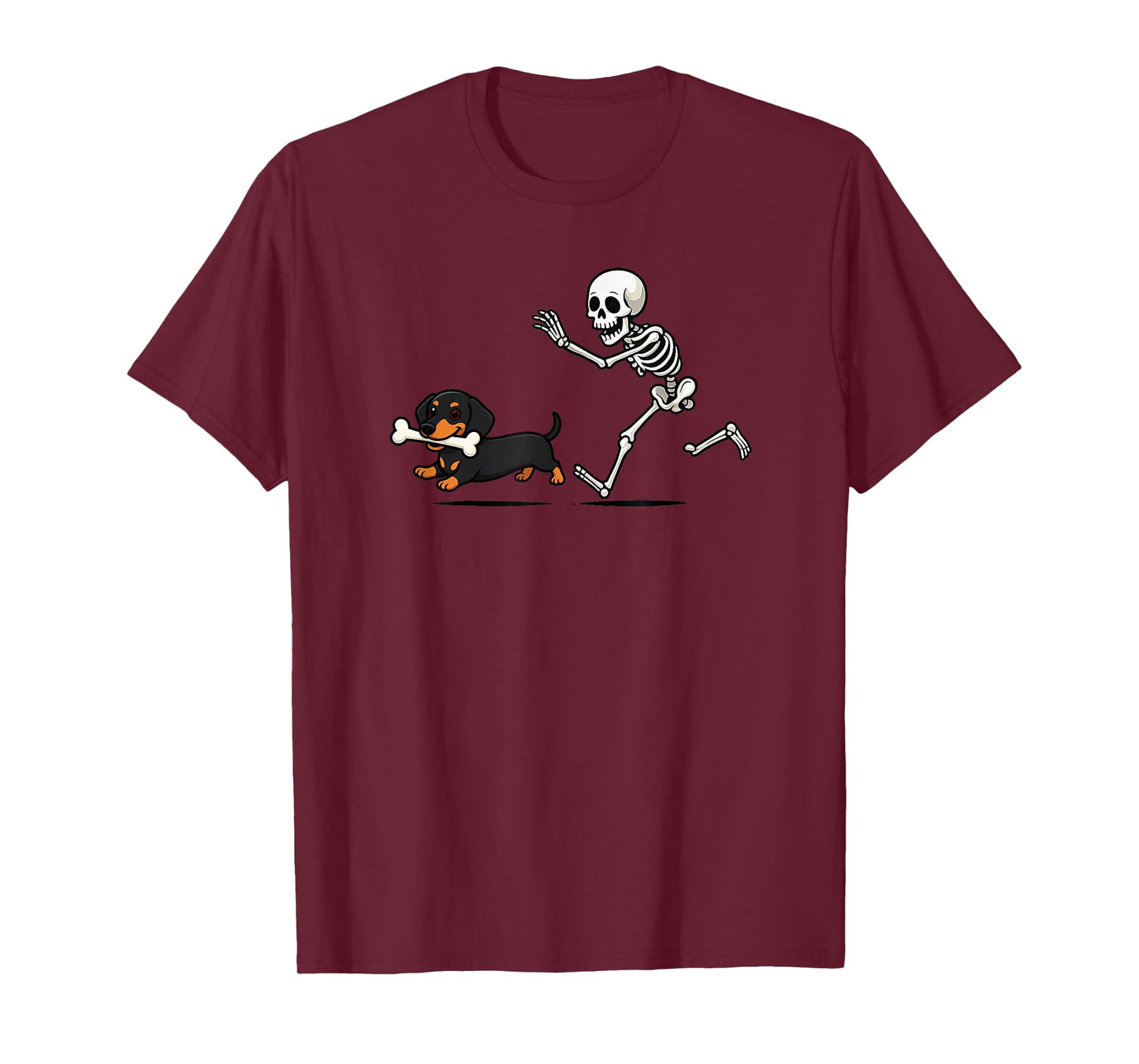 Funny Skeleton Chasing Dachshund Halloween Dog Mom Pet Lover T-Shirt