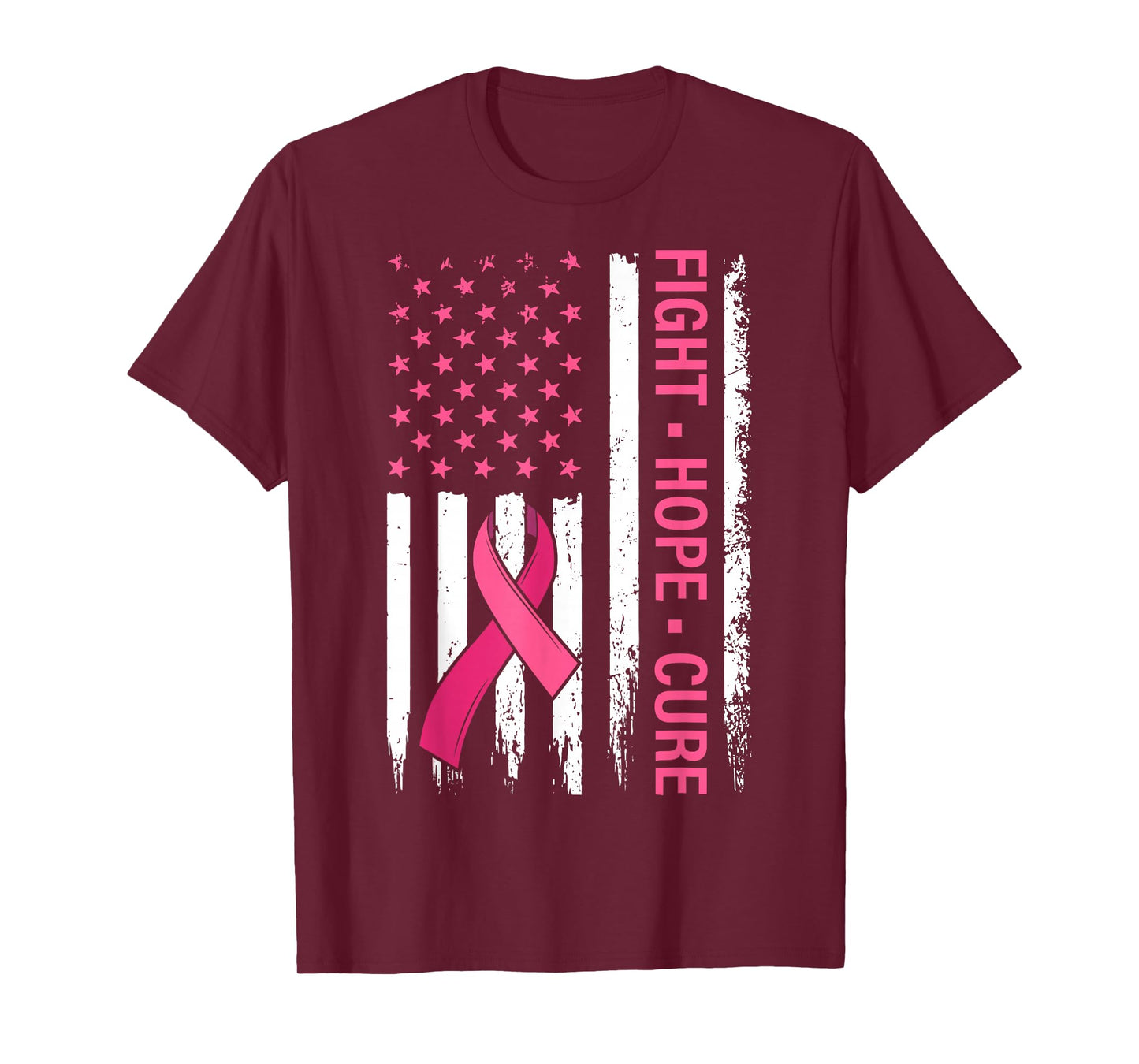 Breast Cancer Awareness Fight Hope Cure Pink Ribbon US Flag T-Shirt