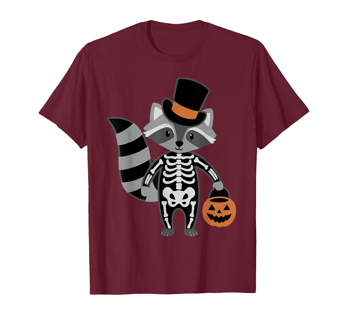 Cute Raccoon Skeleton Halloween with Top Hat & Pumpkin Candy T-Shirt