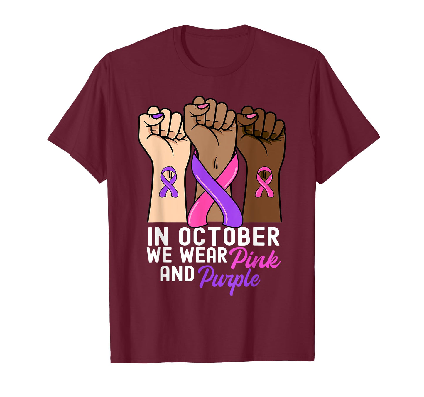 Breast Cancer Domestic Violence Awareness Pink Purple Ribbon T-Shirt