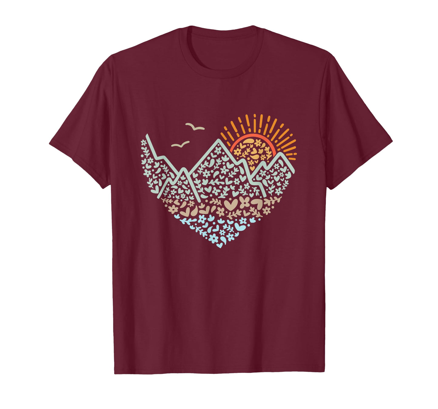Mountain Heart Floral Sunshine hiking scene design T-Shirt