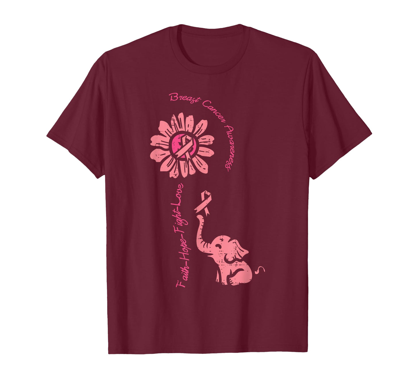 Breast Cancer Awareness Sunflower Elephant Faith Women Kids T-Shirt