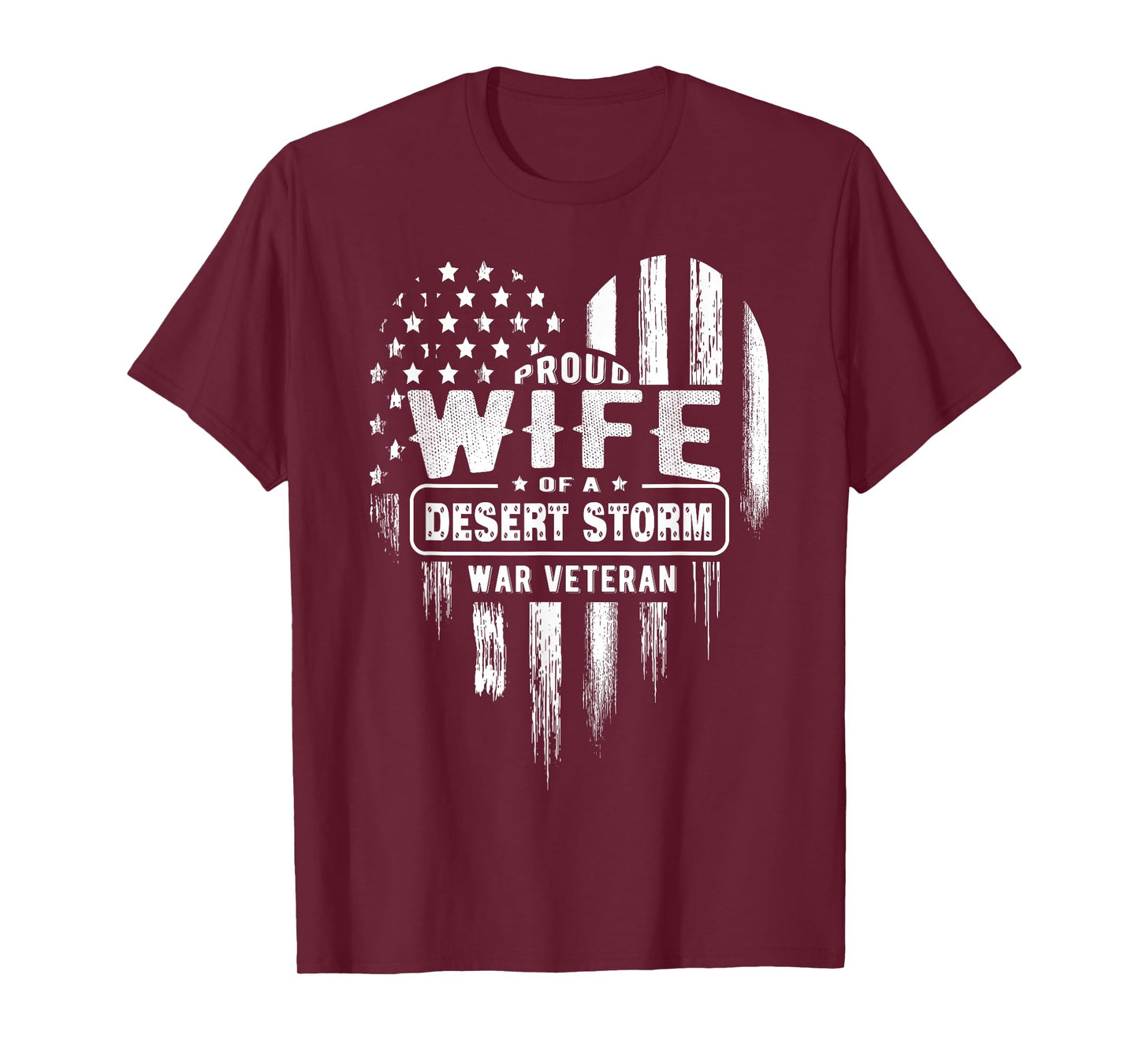 Proud Wife Desert Storm War Veteran American Flag Heart T-Shirt