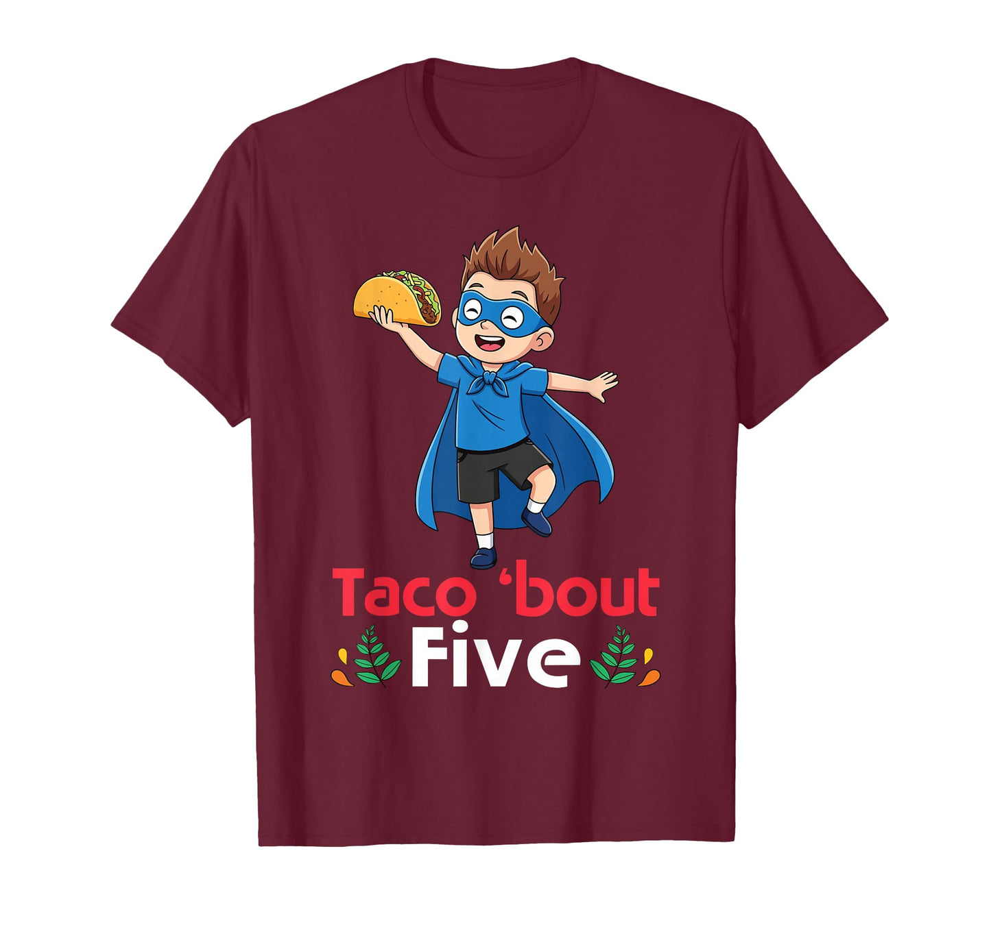Cute Boy with Tacos Happy Birthday Taco Bout 5 Years Old T-Shirt