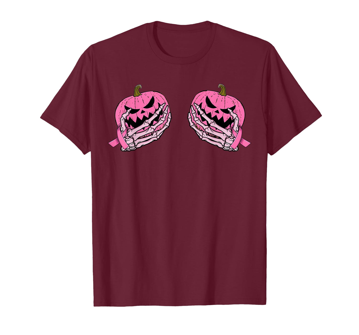 Skeleton Hand Pink Ribbon Halloween Breast Cancer Pumpkin T-Shirt