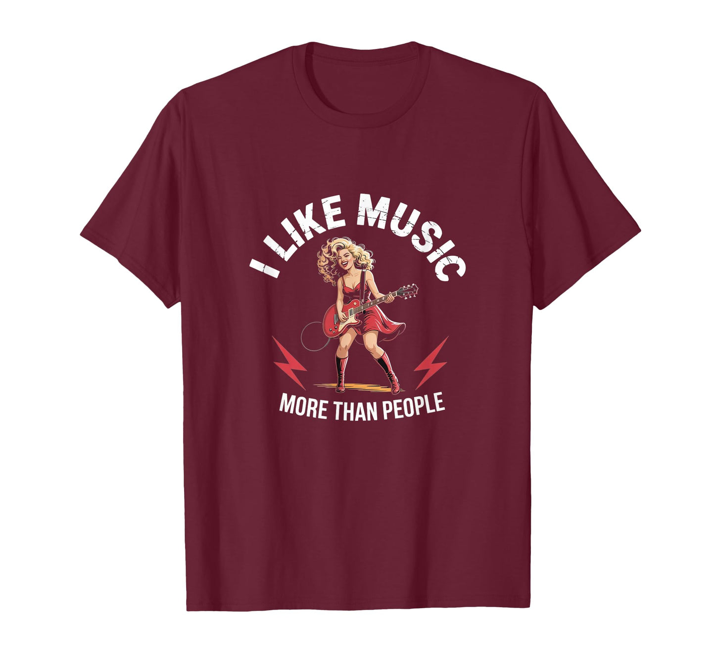 I Like Music More Than People - Rock Guitar Girl Tee T-Shirt