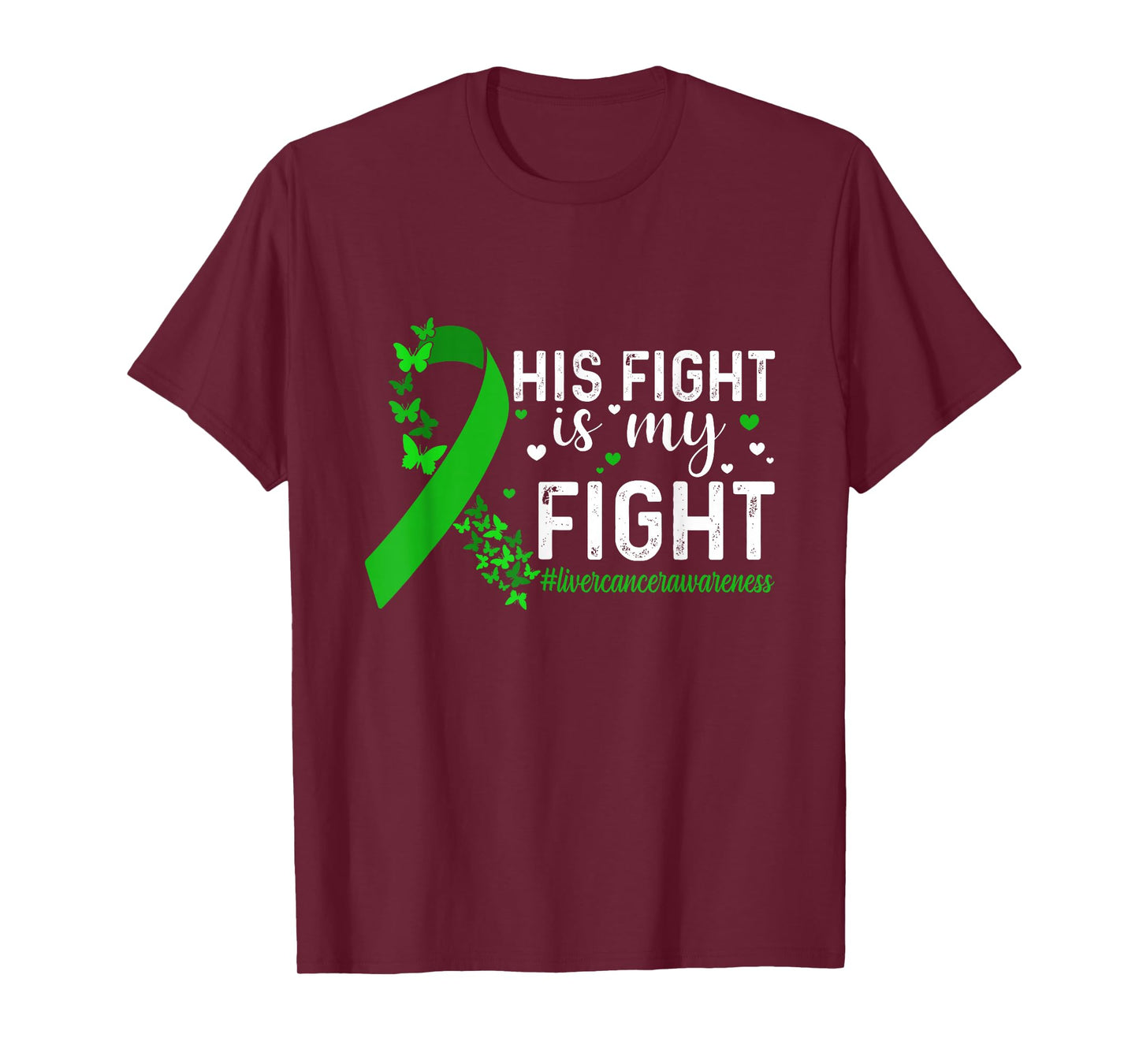 Support Liver Cancer Men Women His Fight Is My Fight Liver Cancer Awareness T-Shirt - Unisex-Adults & Kids - Black - Short Sleeve - Small - Modern - Cotton 65%, Polyester 35%
