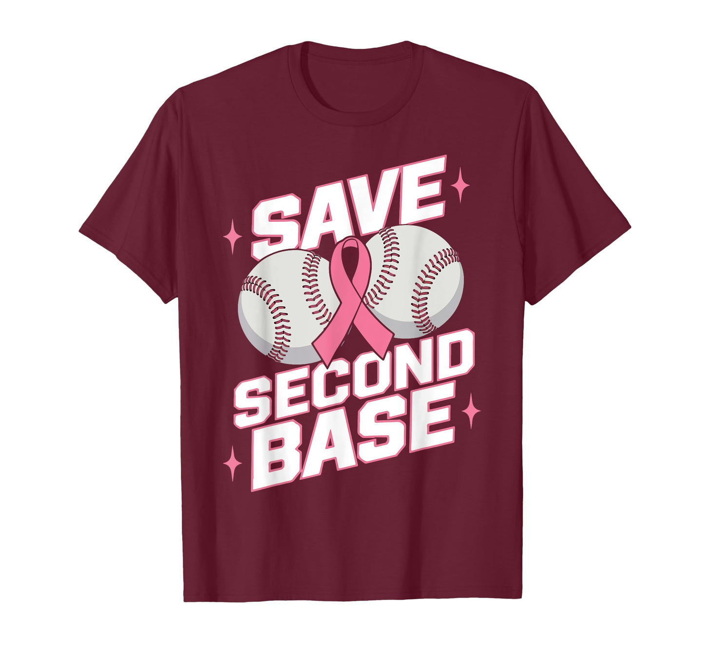 Save 2nd Base Baseball Player Breast Cancer Awareness T-Shirt