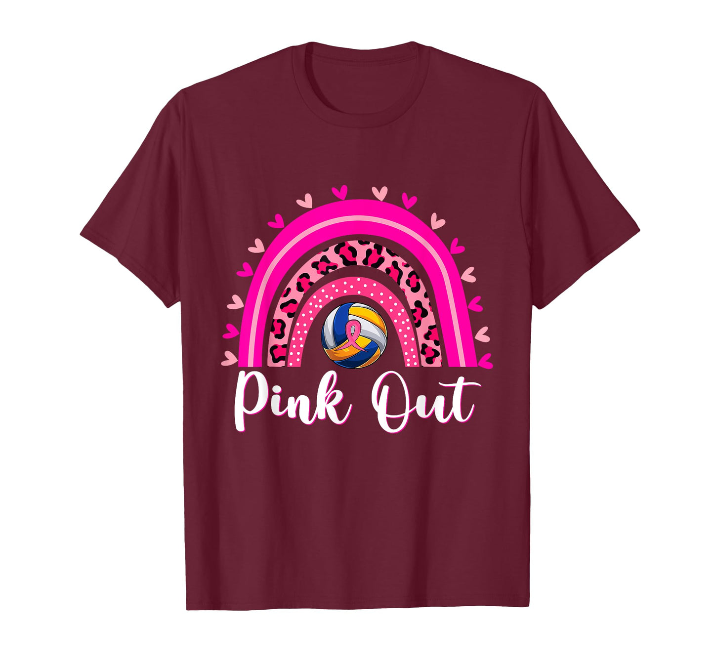 Pink Out Volleyball Lover Rainbow Breast Cancer Awareness T-Shirt