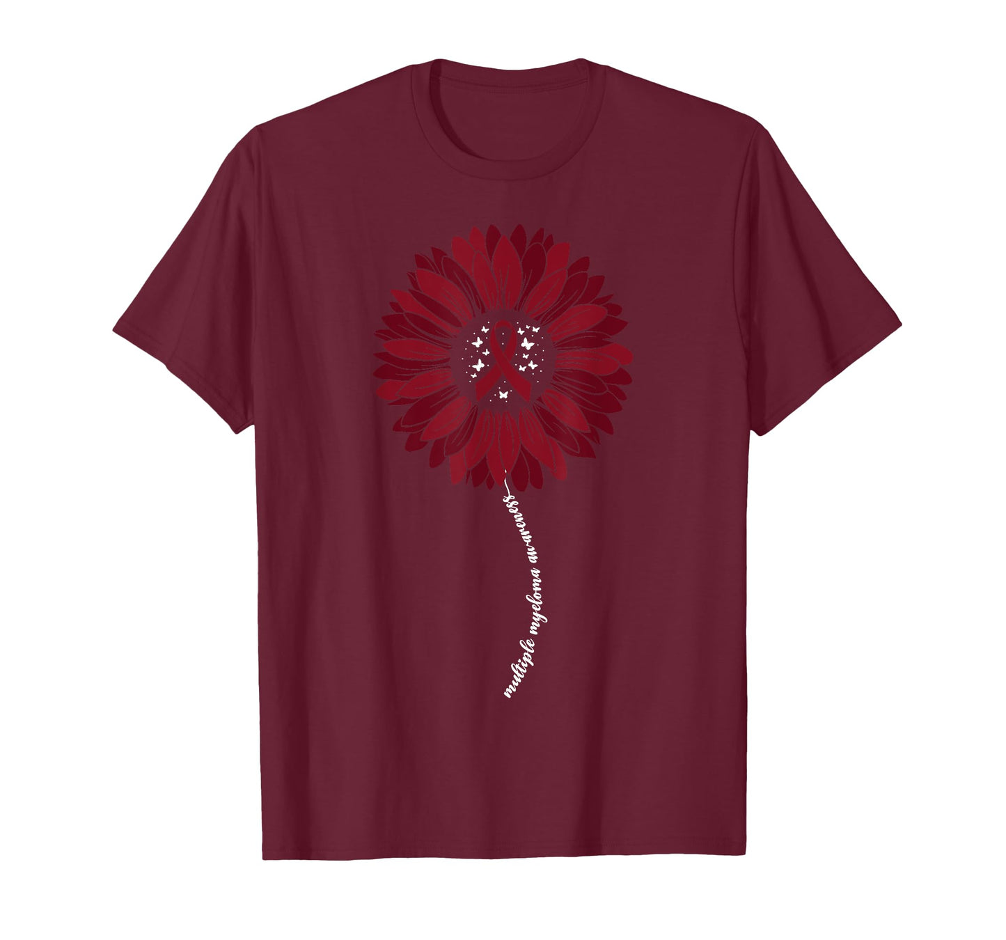 Multiple Myeloma Awareness For Women Burgundy Cancer Ribbon T-Shirt