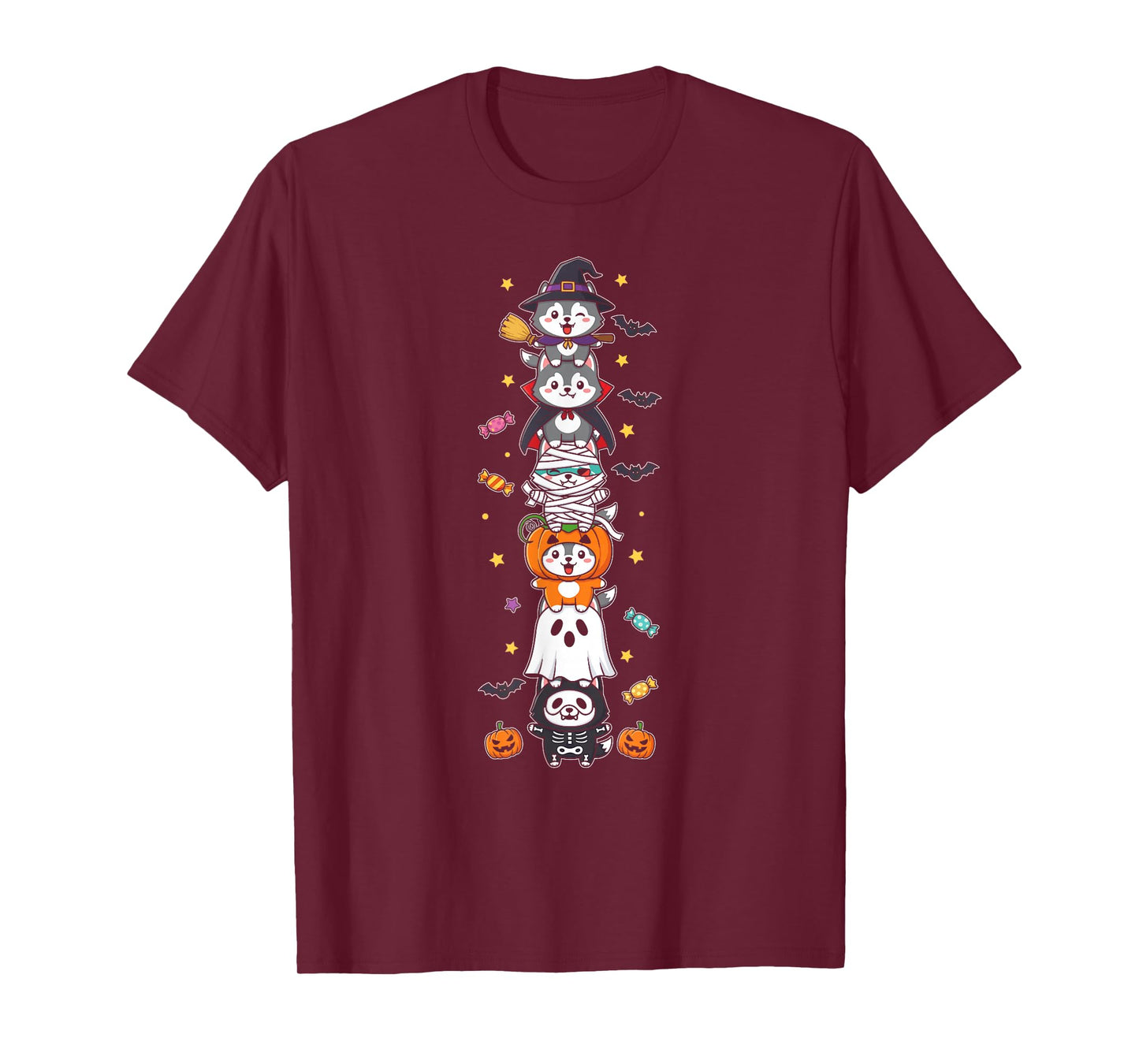 Siberian Husky Witch Vampire Ghost Halloween Kid Mens Womens T-Shirt