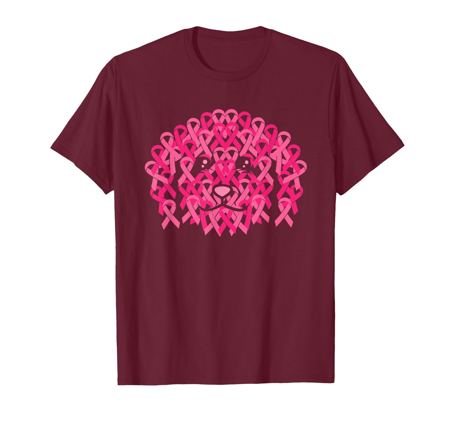 Pink Ribbon Dog Face Inspirational Breast Cancer Awareness T-Shirt