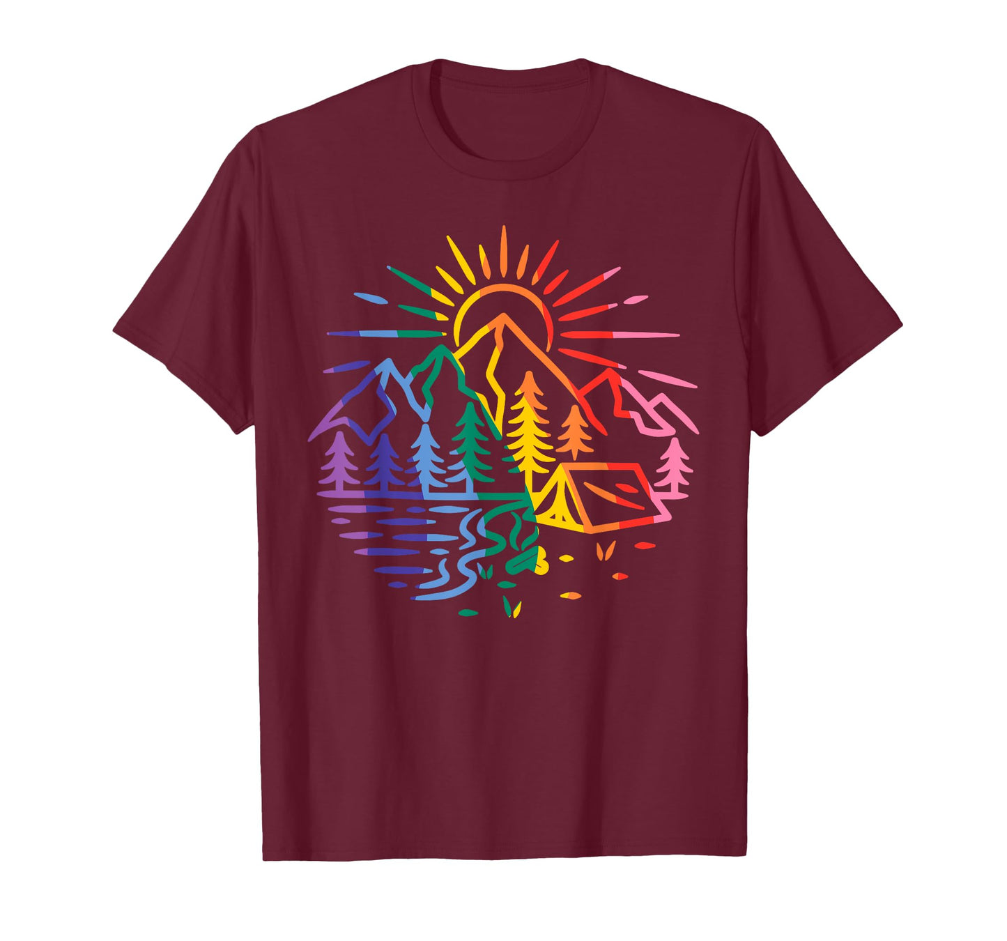 Gay Pride Camping Mountains Rainbow Pride Flag LGBTQ Hiking T-Shirt