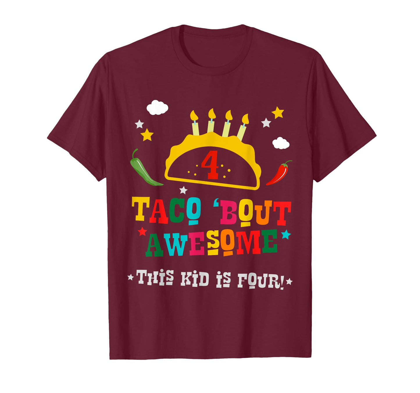 4th Birthday Taco Bout Awesome Boys Age 4 Four Party Gift T-Shirt