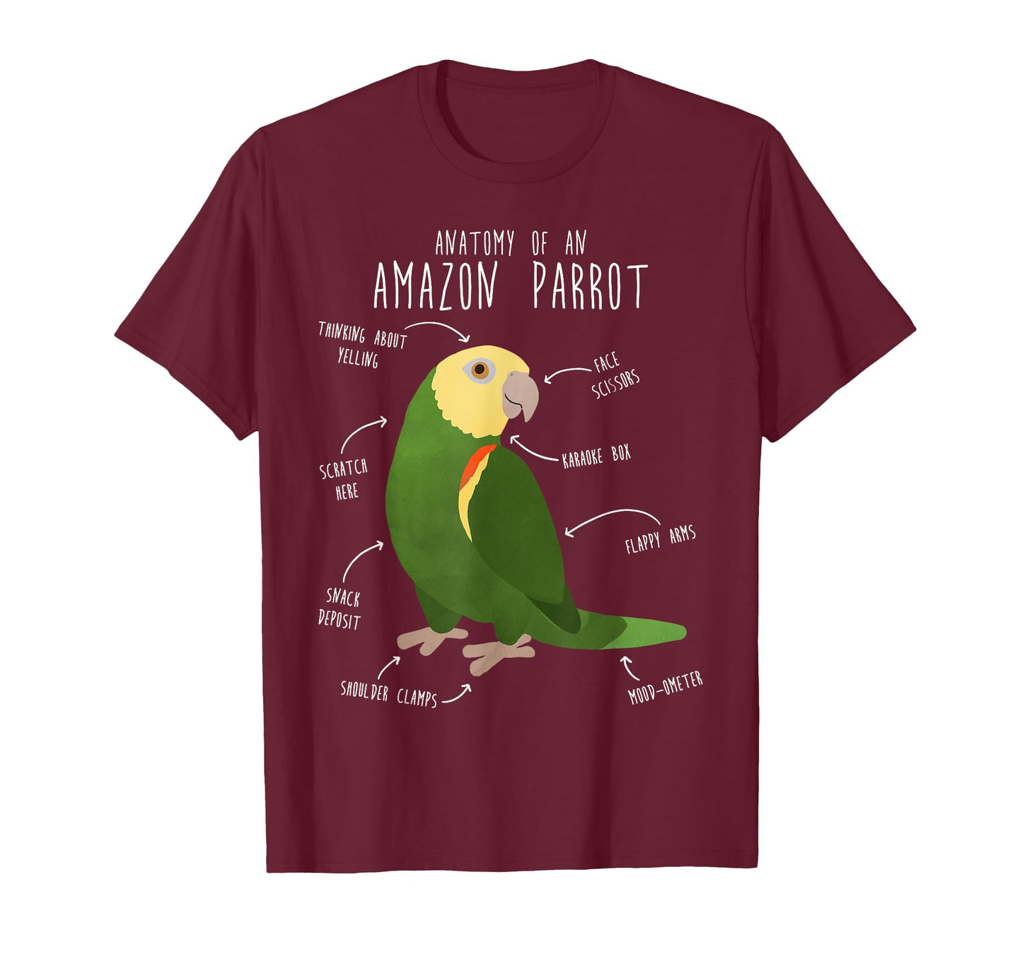 Amazon Parrot Anatomy, Cute Funny Pet Double Yellow Bird T-Shirt