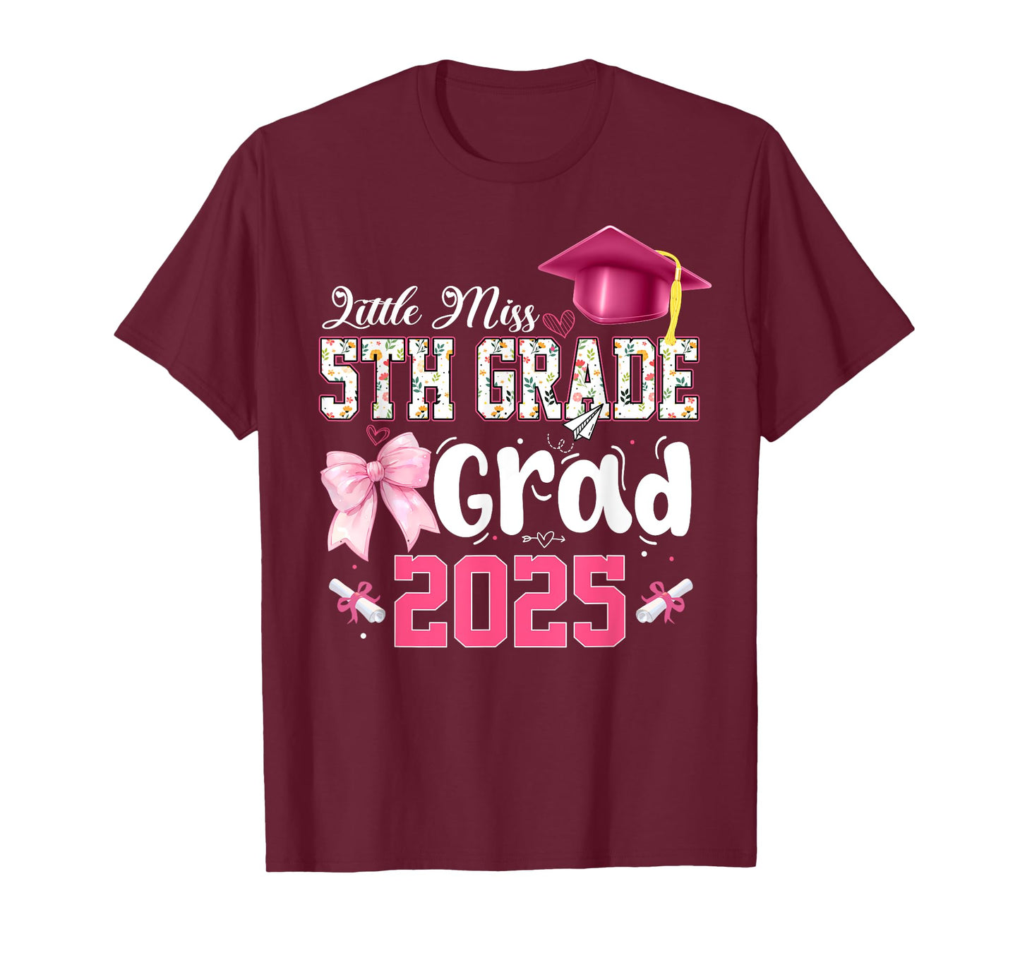Little Miss 5th Grade Graduation Graduate Coquette Bow Kids T-Shirt