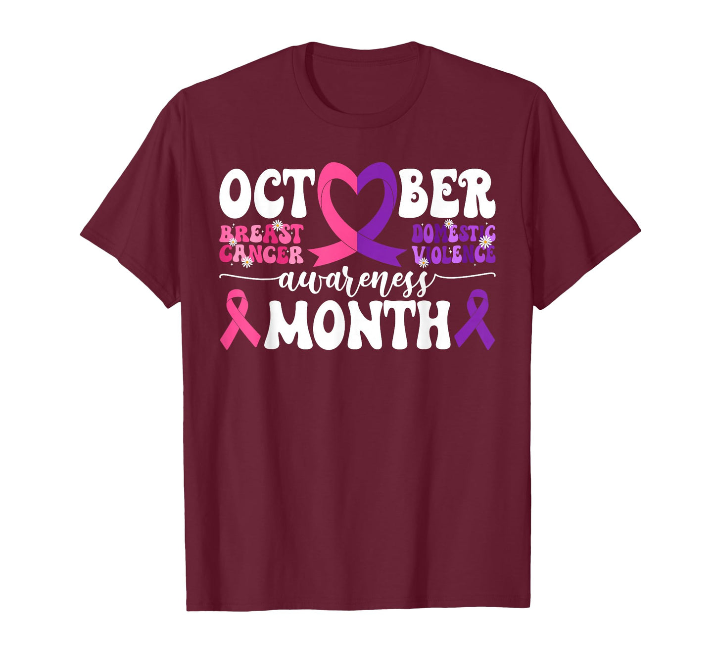 Groovy October Domestic Violence Breast Cancer Awareness T-Shirt