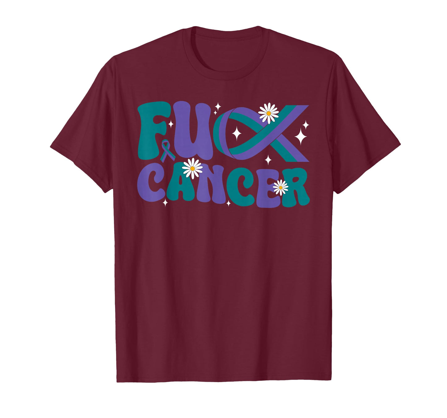 Groovy Fuck Cancer Anal Cancer Awareness Purple Green Ribbon T-Shirt