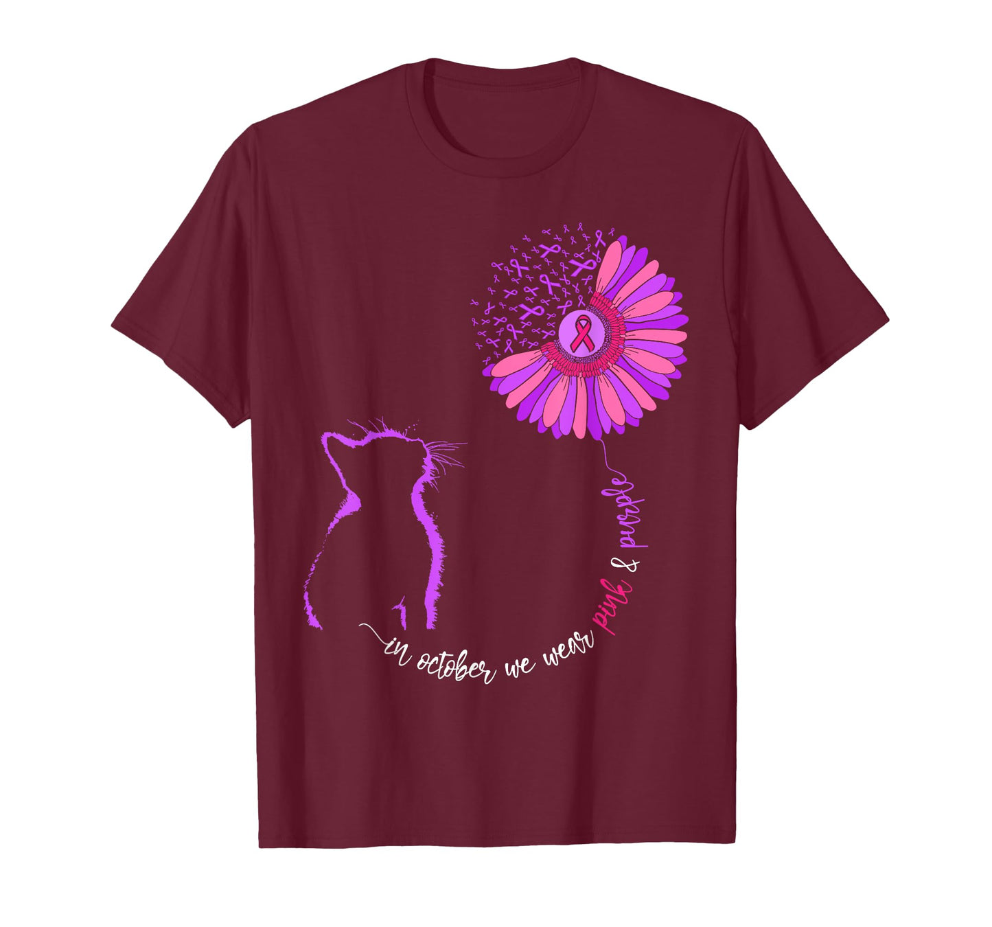 Cat Domestic Violence And Breast Cancer Awareness Month T-Shirt