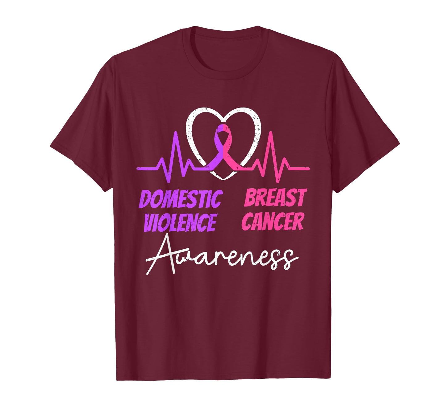 Domestic Violence & Breast Cancer Awareness Heart Support T-Shirt