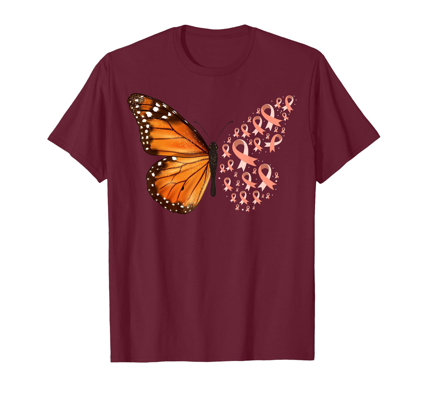 Endometrial Cancer Awareness Butterfly Peach Ribbon Month T-Shirt