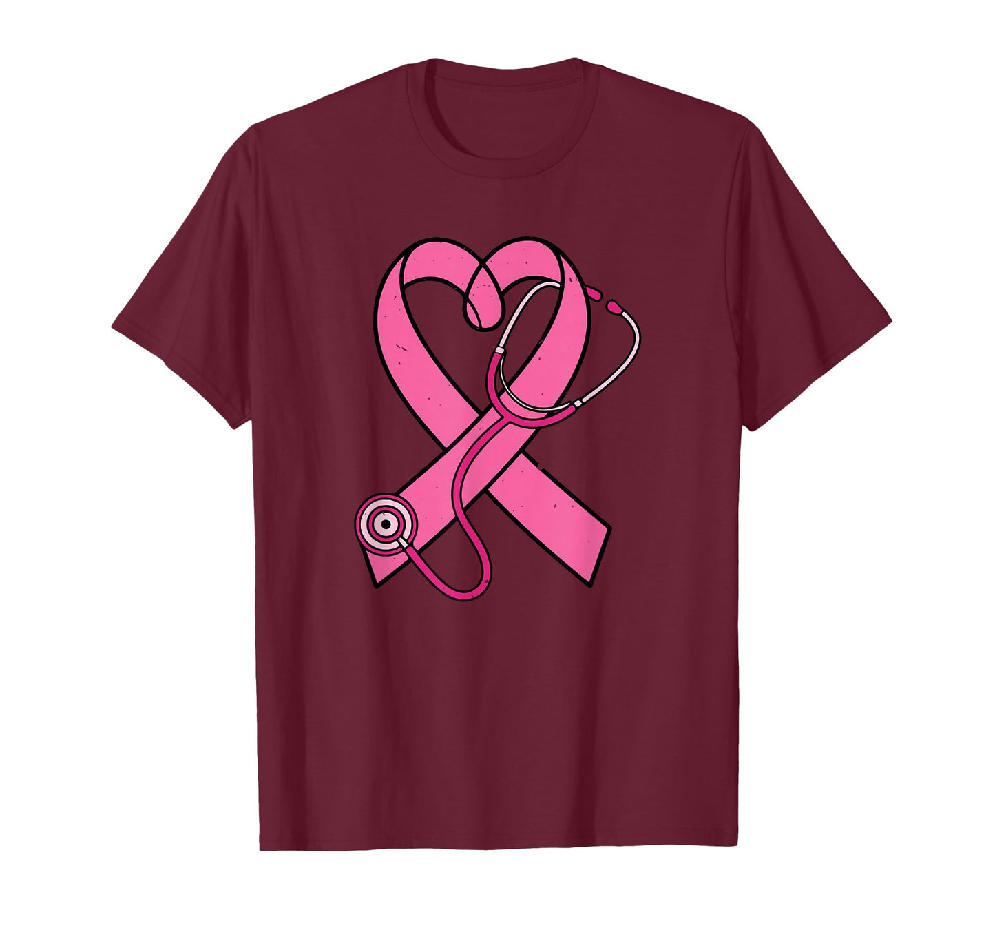 Pink Ribbon Stethoscope Breast Cancer Awareness Nurse T-Shirt