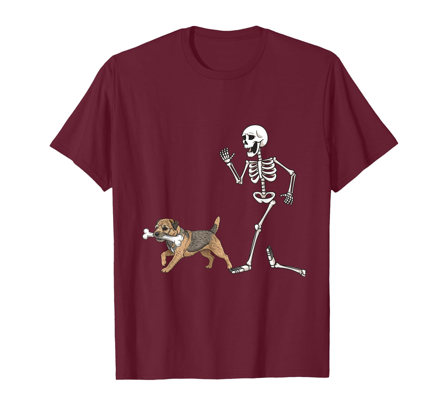 Funny Halloween Border Terrier and Skeleton T-Shirt