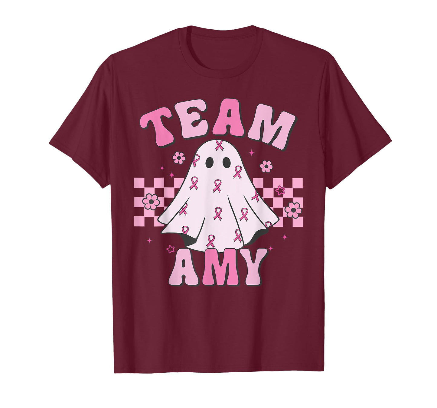 Team Amy, Breast Cancer Awareness Halloween Groovy Ghost T-Shirt