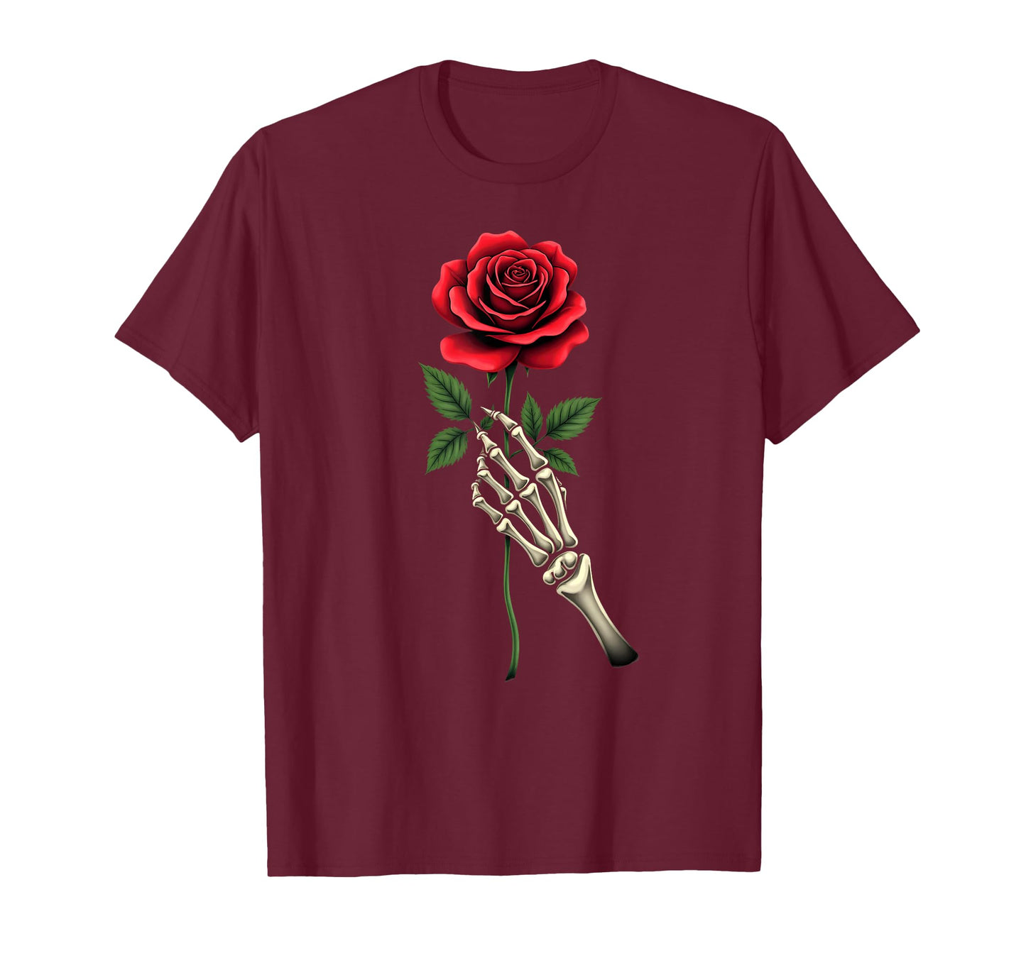 Vintage Skeleton Hand Red Rose Halloween T-Shirt