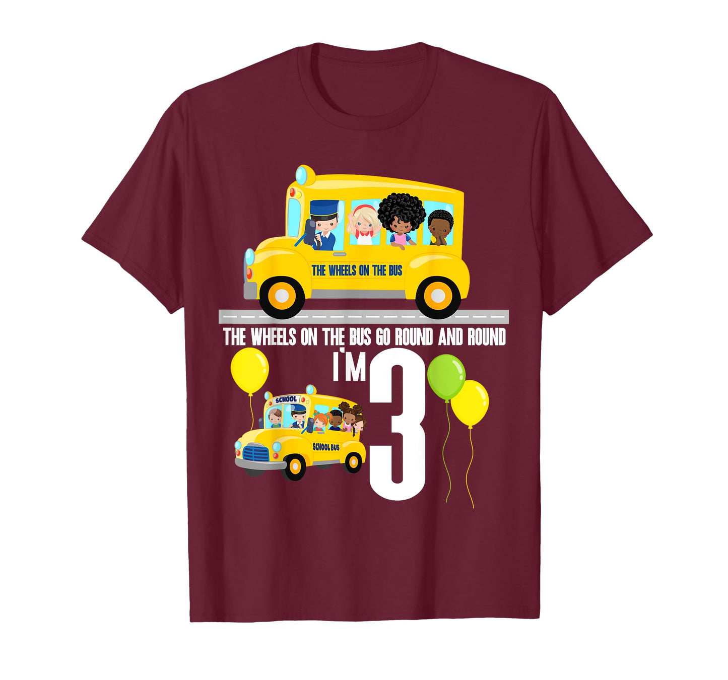 The Wheels On The Bus Kids 3rd Birthday Nursery Song Rhyme T-Shirt