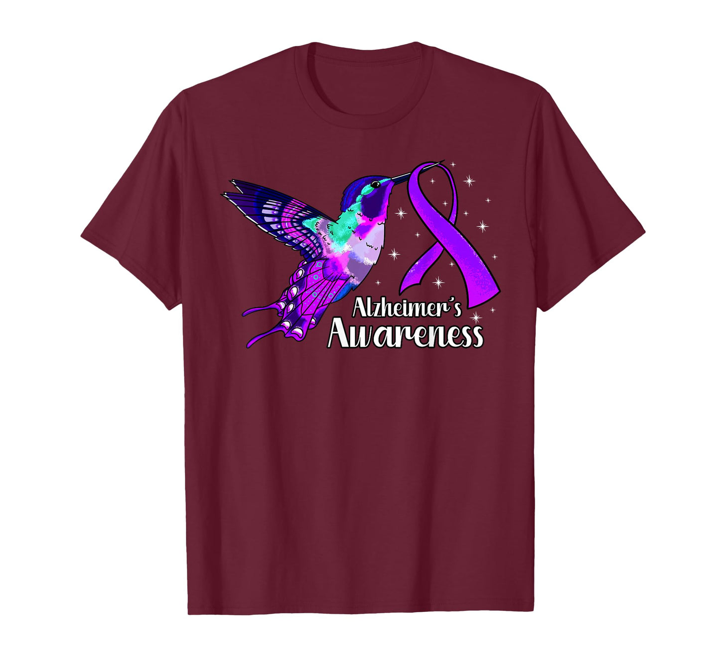 Alzheimer's Disease AD Hummingbird Purple Awareness Ribbon T-Shirt