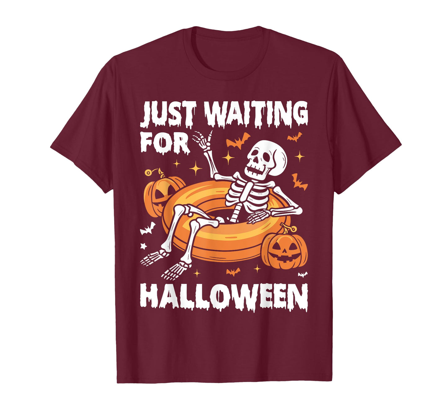 Just Waiting for Halloween Spooky Skeleton Summer Halloween T-Shirt