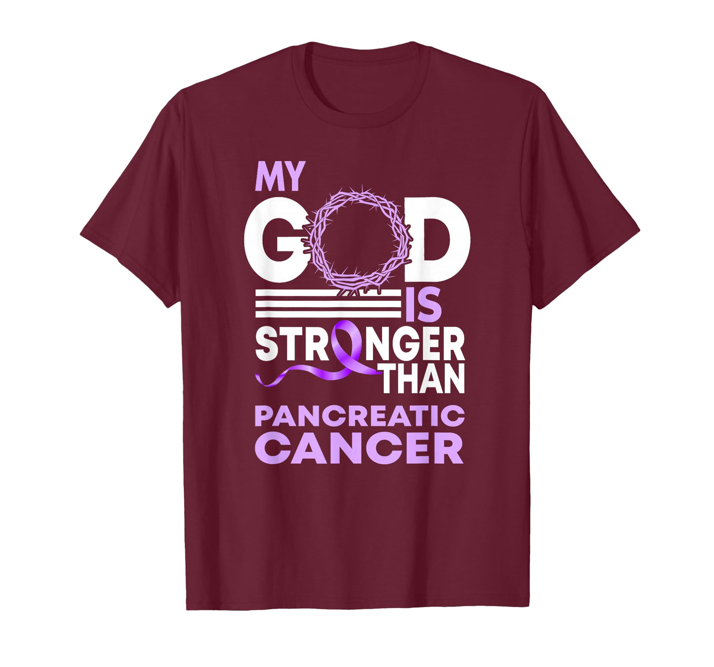 My God Is Stronger Than Pancreatic Cancer Awareness Ribbon T-Shirt