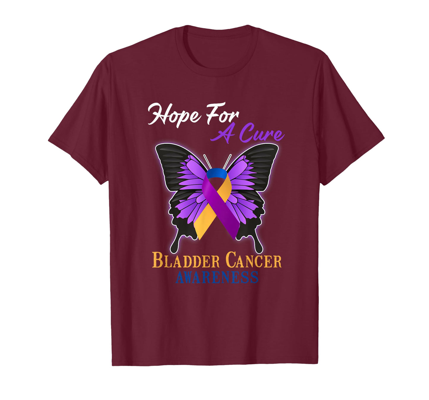 Hope For A Cure Bladder Cancer Awareness Ribbon Butterfly T-Shirt