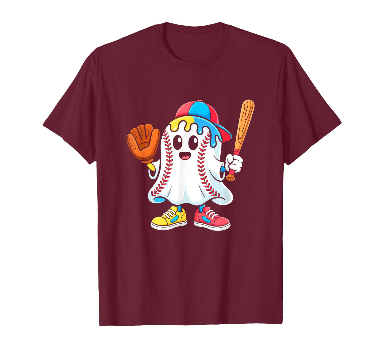 Ice Cream Drip Ghost Baseball Spots Baseball Drip Halloween T-Shirt