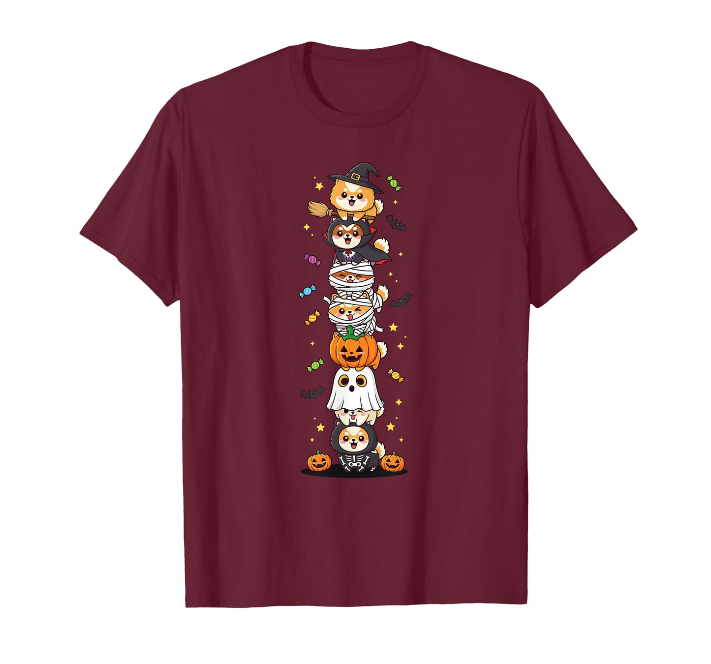 Pomeranian Witch Vampire Ghost Halloween Kids Mens Womens T-Shirt