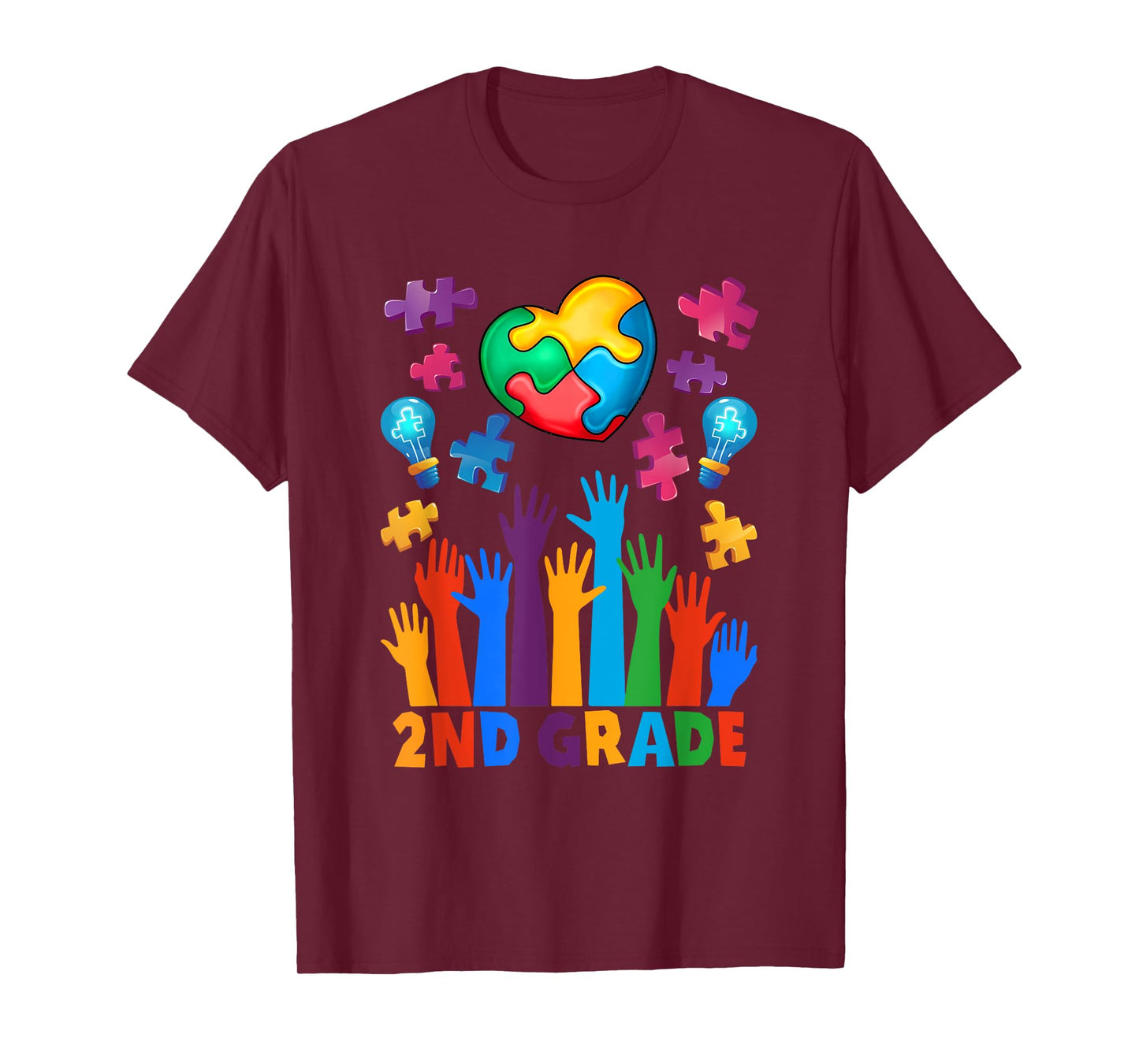 Cute Back To School 2nd Grade Puzzles Heart Autism Awareness T-Shirt