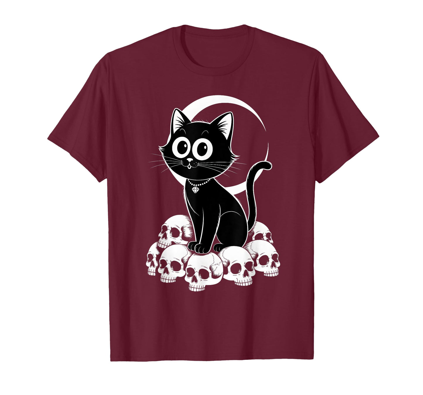 Retro Black Cat Scary Moon Halloween Skull Costume Men Women T-Shirt