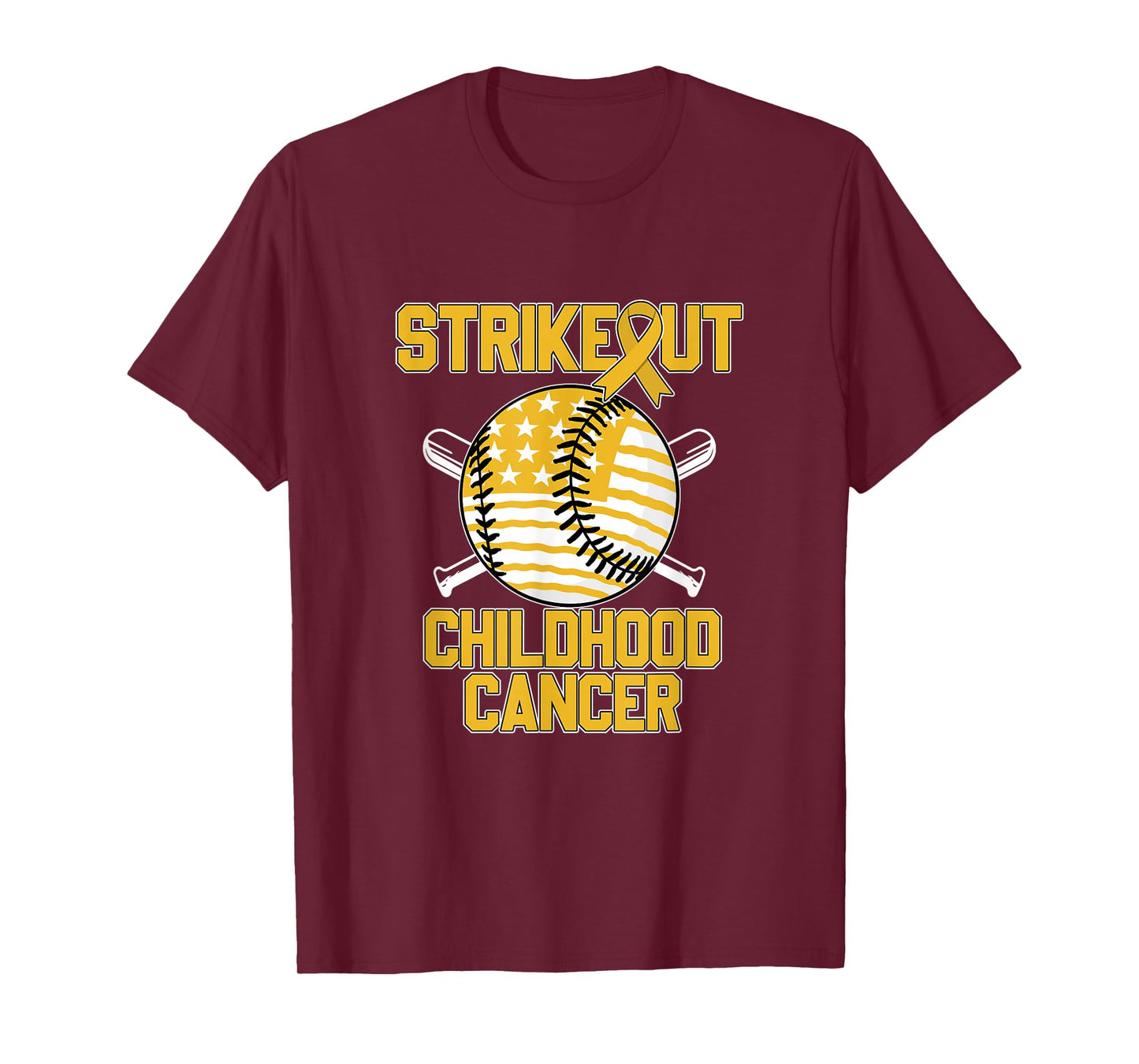 American Flag Strikeout Childhood Cancer Baseball T-Shirt