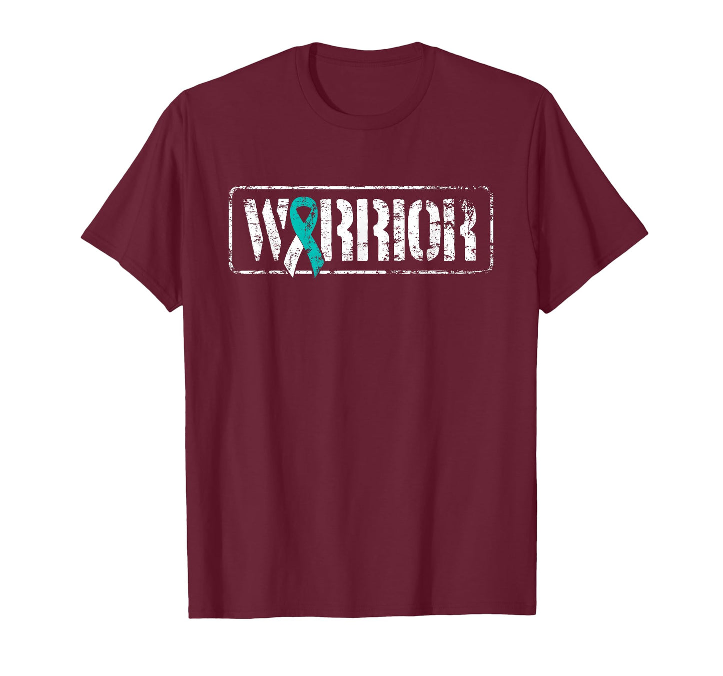 Cervical Cancer Warrior - Teal White Military-Style Ribbon T-Shirt